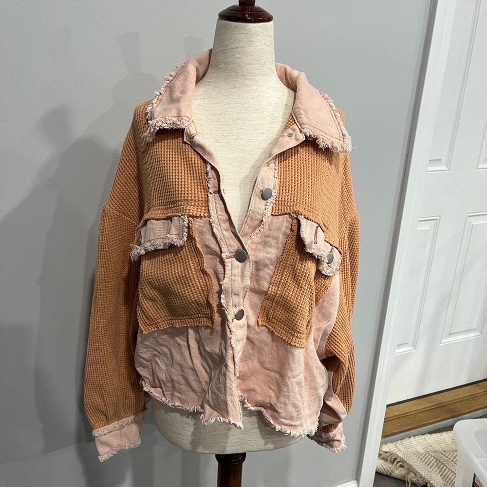 Anthropologie POL waffle Knit Women's Tan Jacket Medium‎